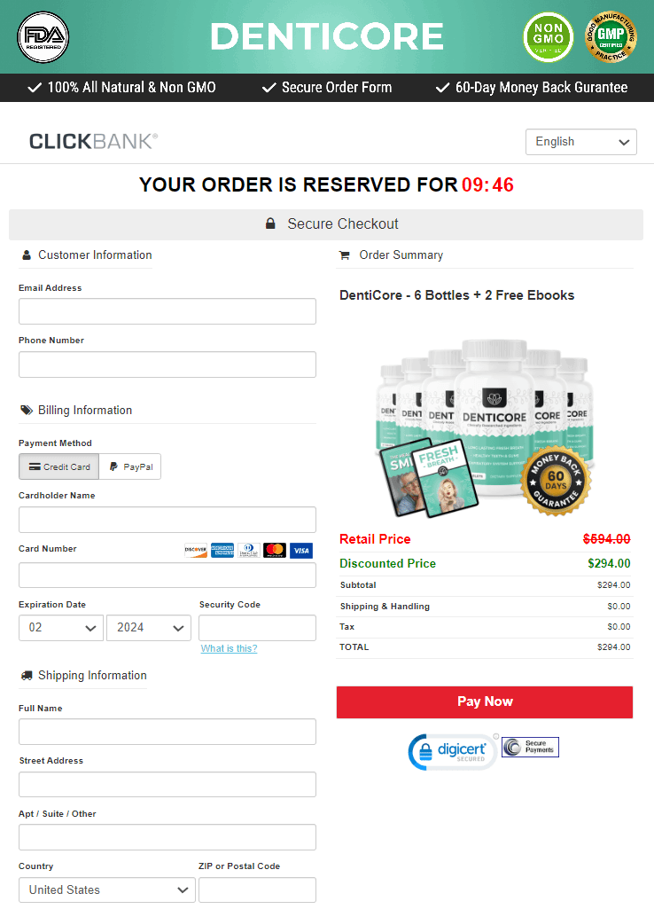 denticore supplement order page